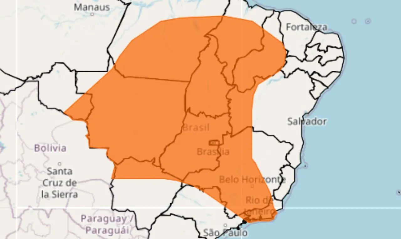 O mapa mostras &agrave;s &aacute;reas em alerta para chuva intensa